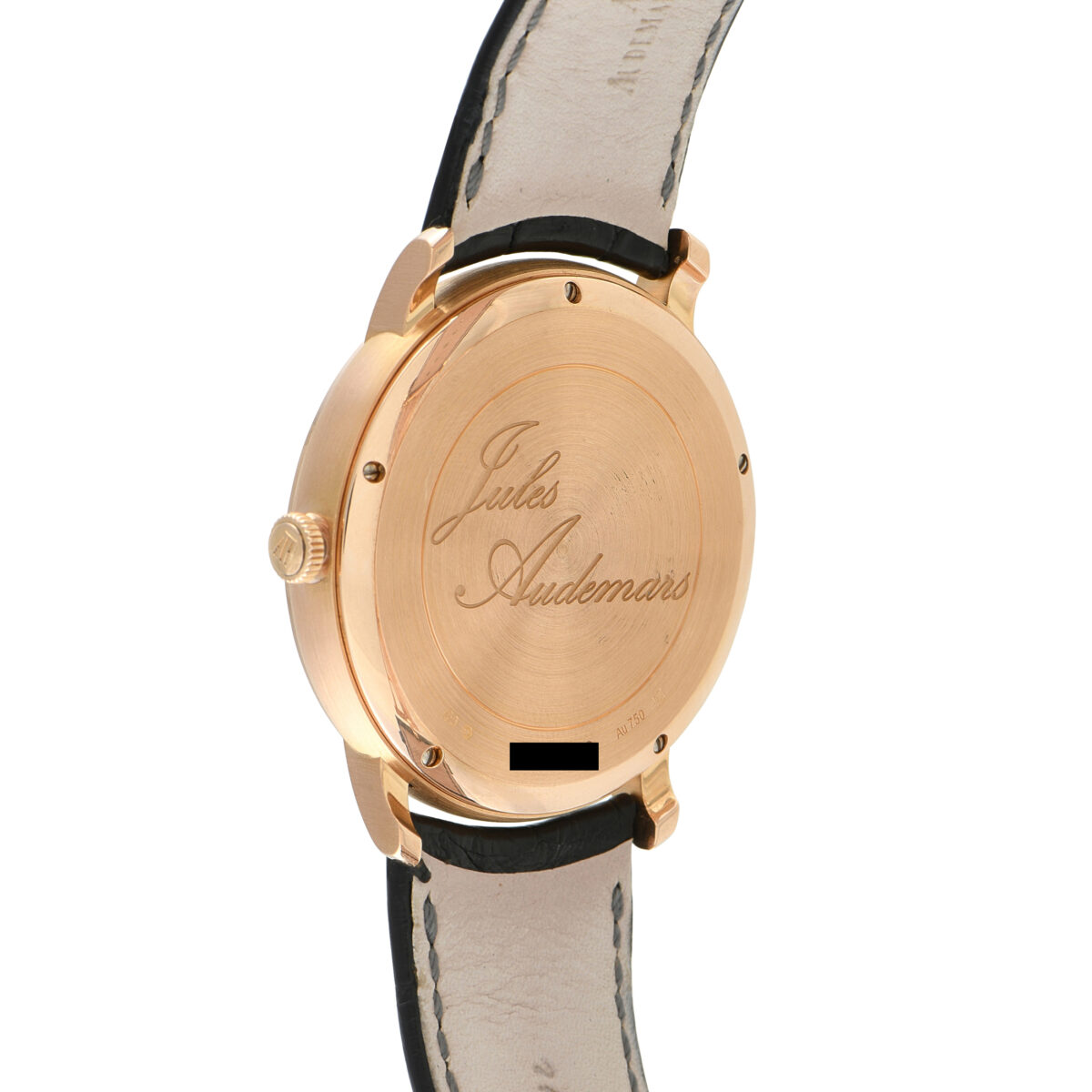 Caseback view with Jules Audemars signature engraving
