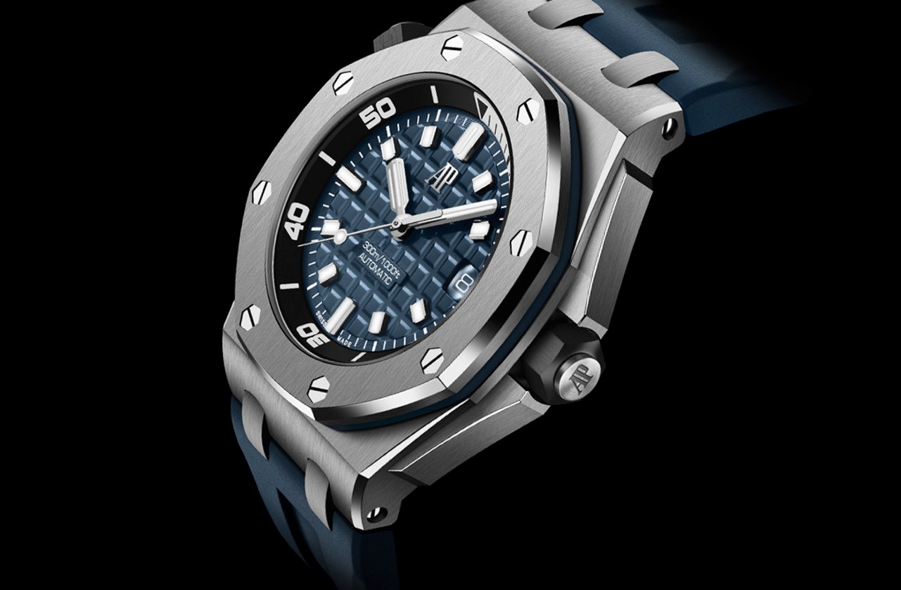 Angled view with black ceramic crowns and rubber strap