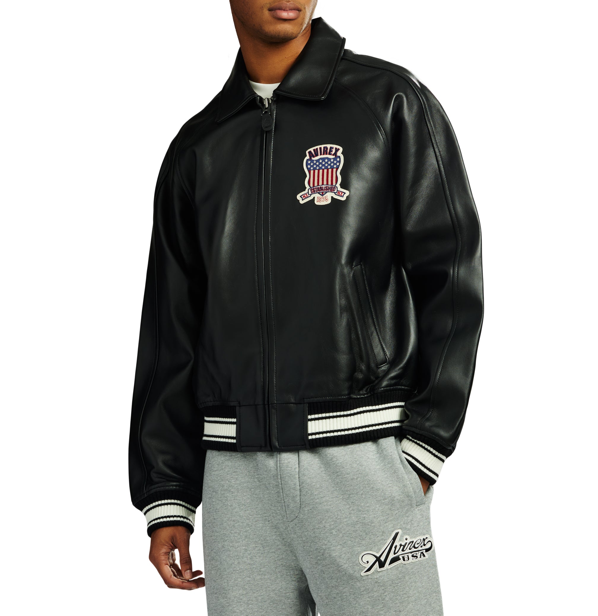 side profile with ribbed hem and cuffs