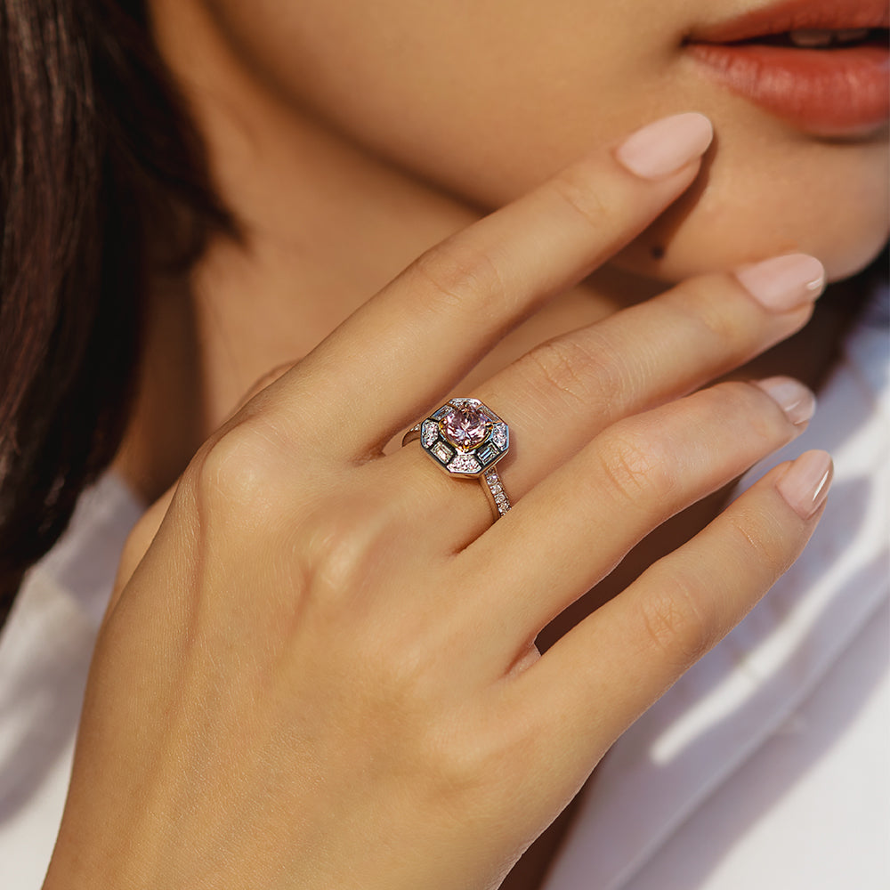 Gemstone ring group in the Deco Darling silhouette