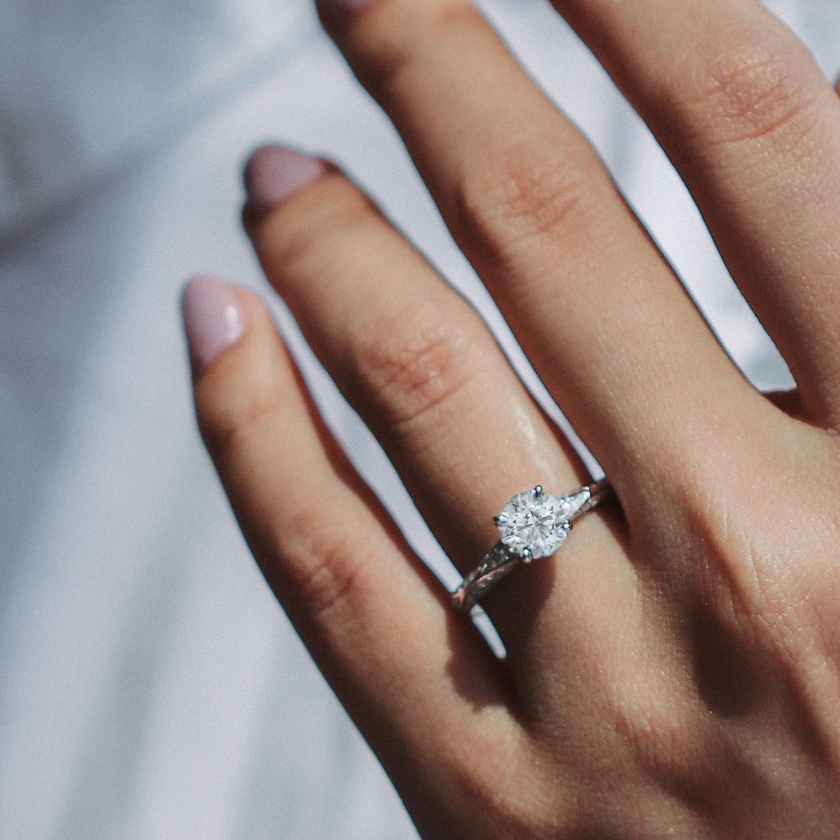 Horizon diamond ring worn as a contemporary bridal jewel