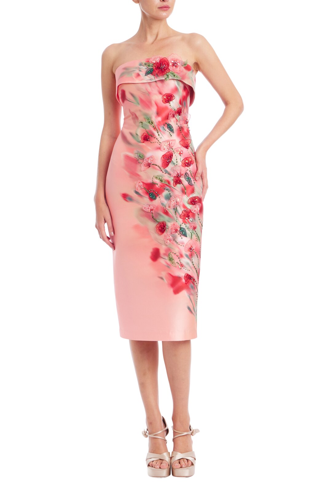 Strapless Beaded Floral Sheath Dress