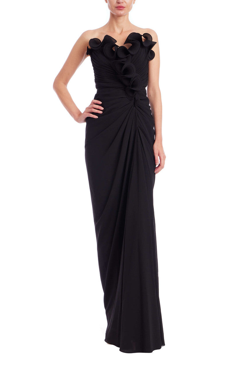 Strapless Pleated Ruffle Gown