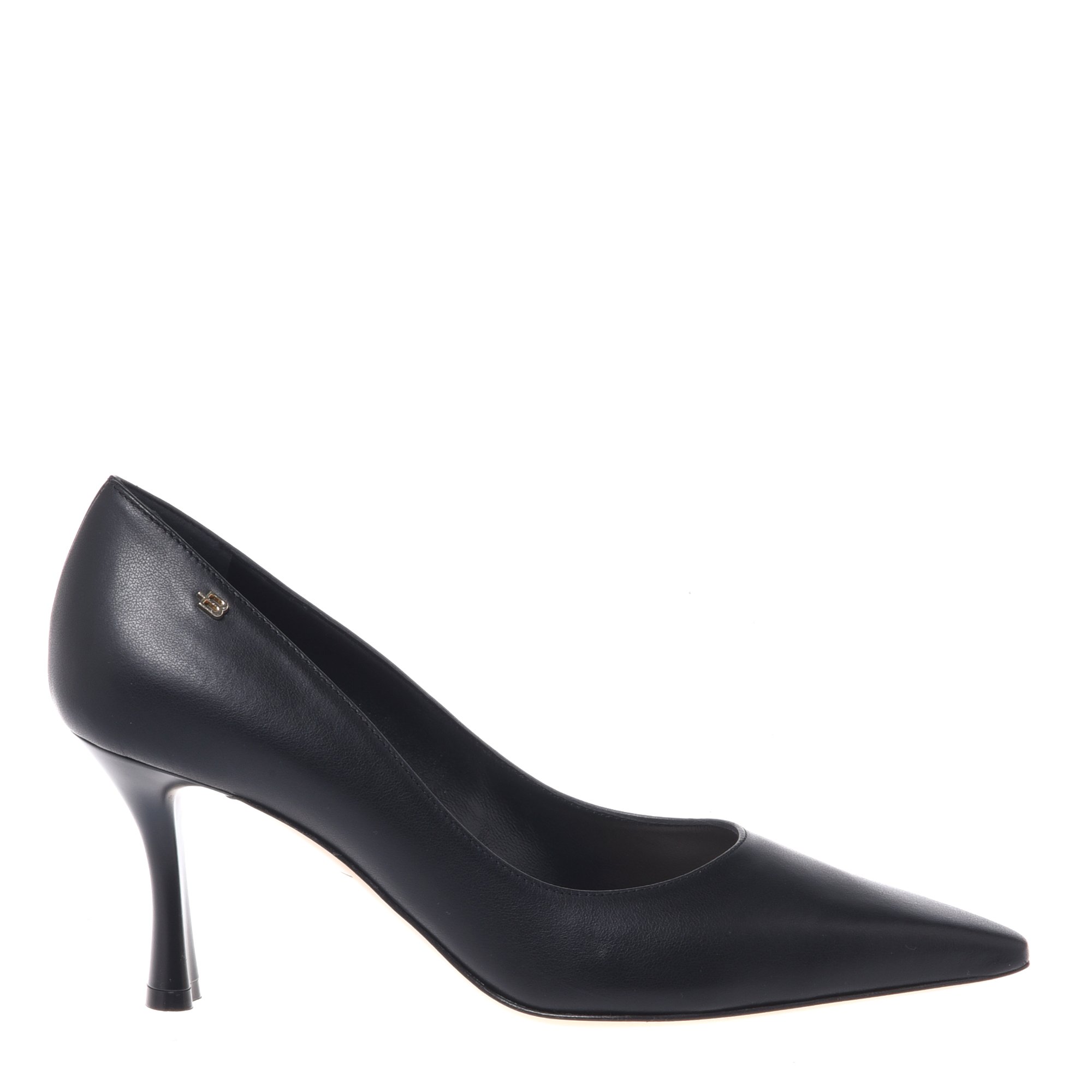 Black leather court heel