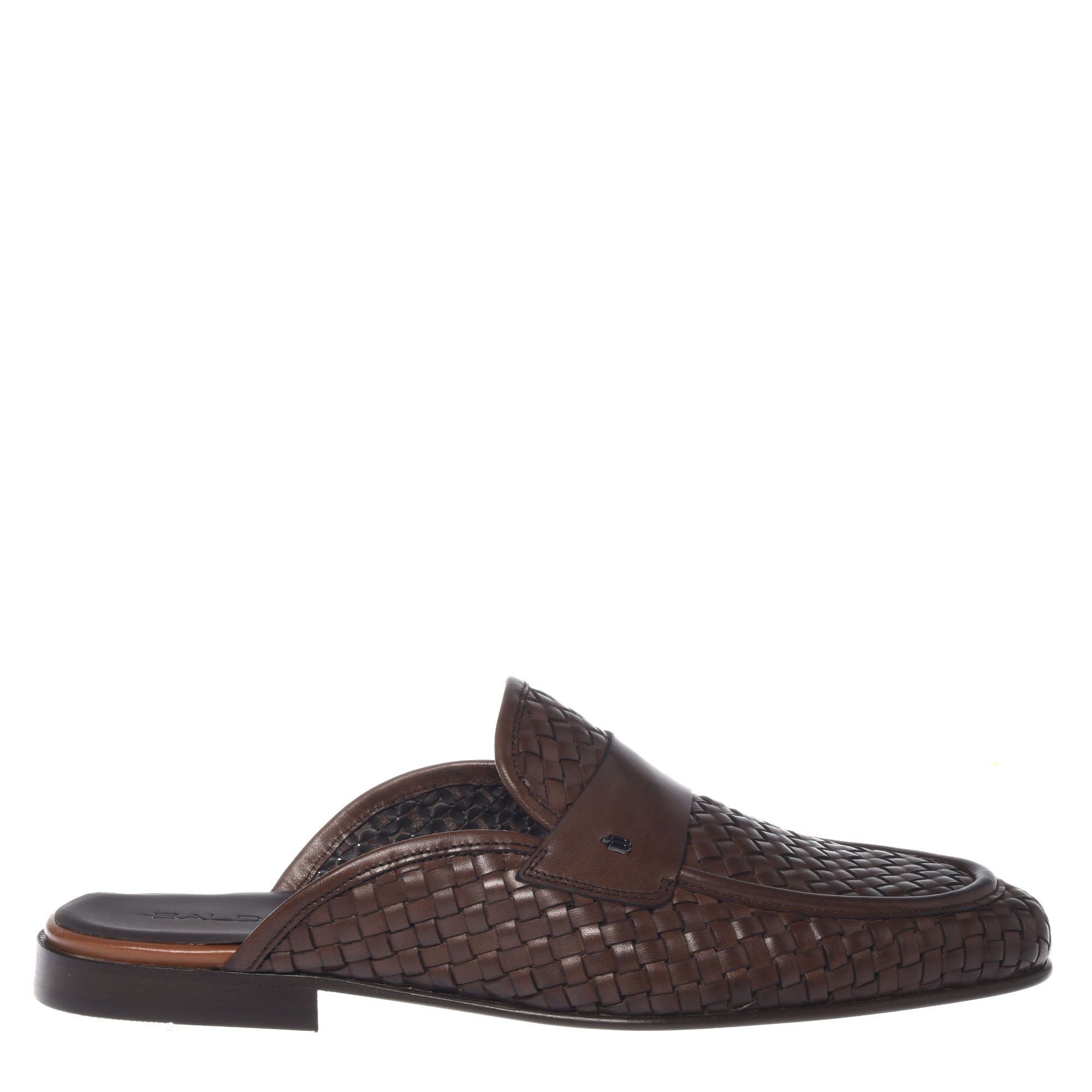 Brown braided leather clog