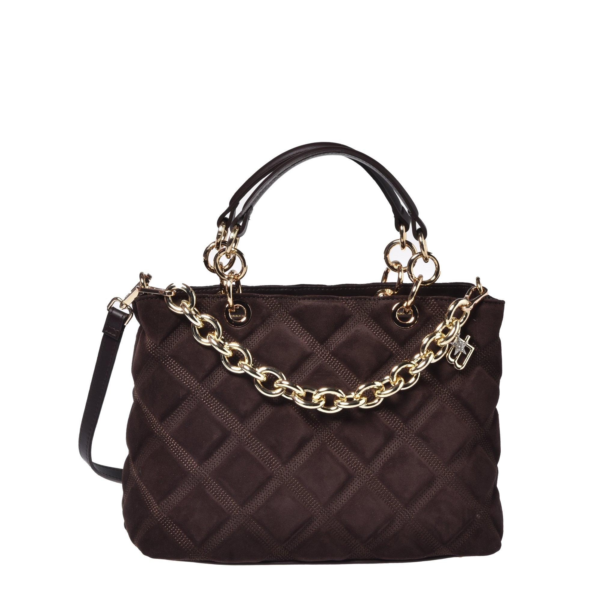 Dark brown quilted suede handbag