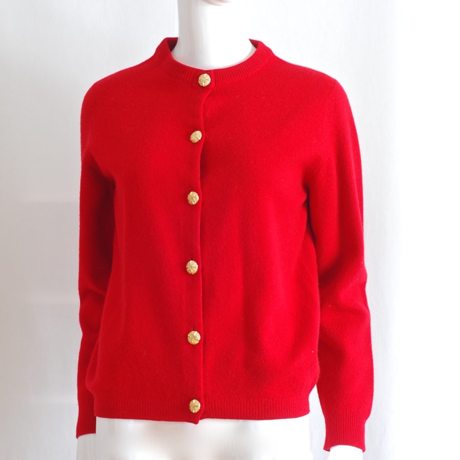 Red button-front cashmere cardigan