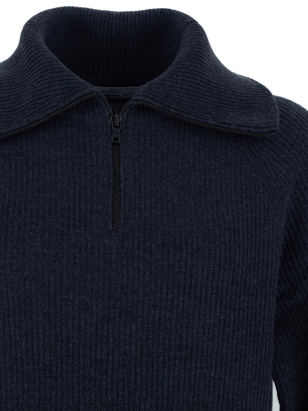Back view of a grey half-zip pullover