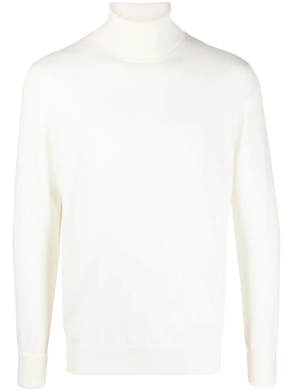 Side/back view of the white roll-neck knit