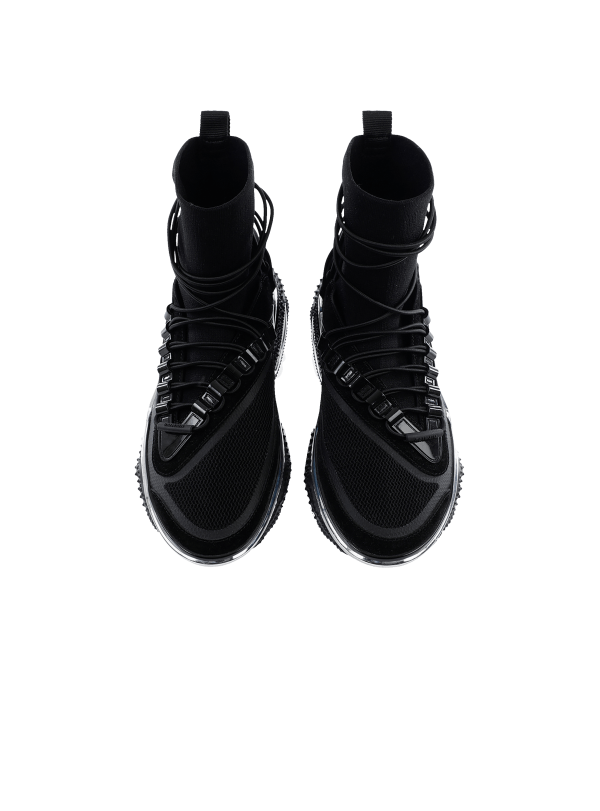 Top-down view of the mesh-and-knit sock upper