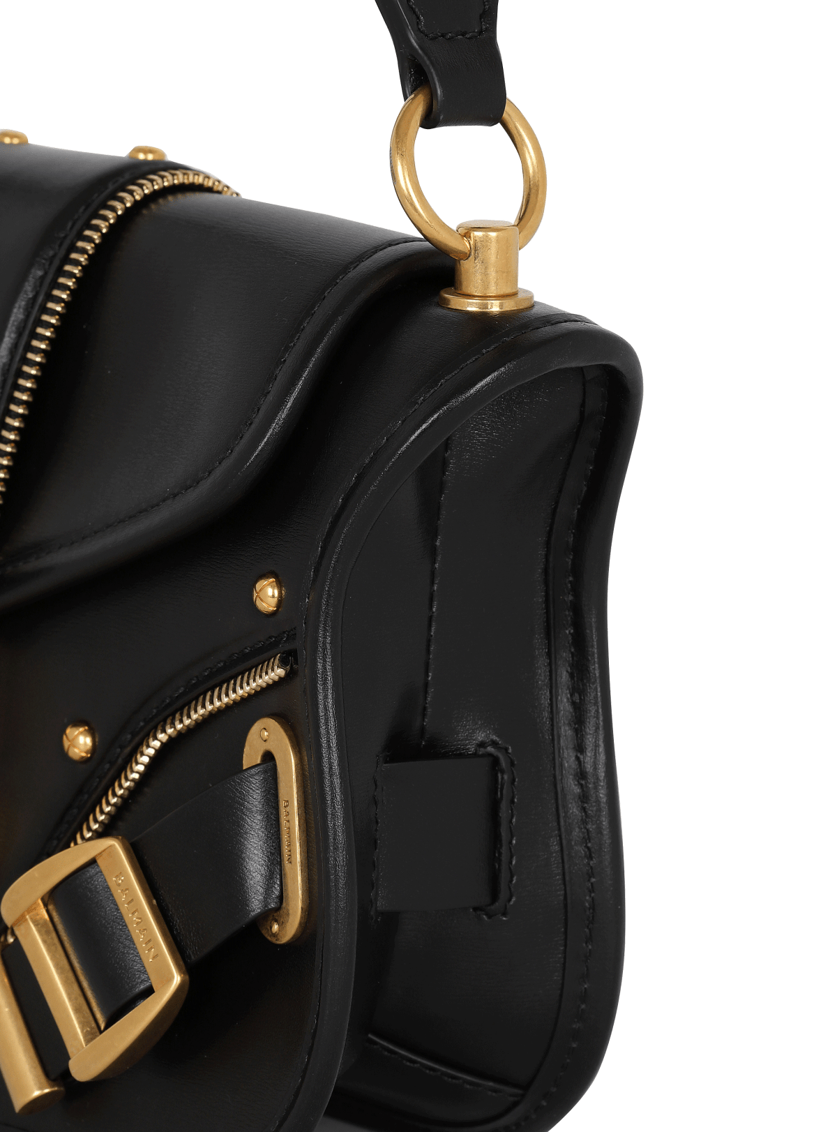 Detail of the side buckle hardware and strap ring