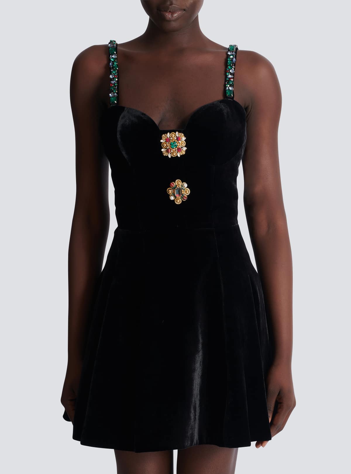 Worn front — the sweetheart bustier and flared skirt