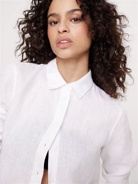 Flat front view of the white linen shirt