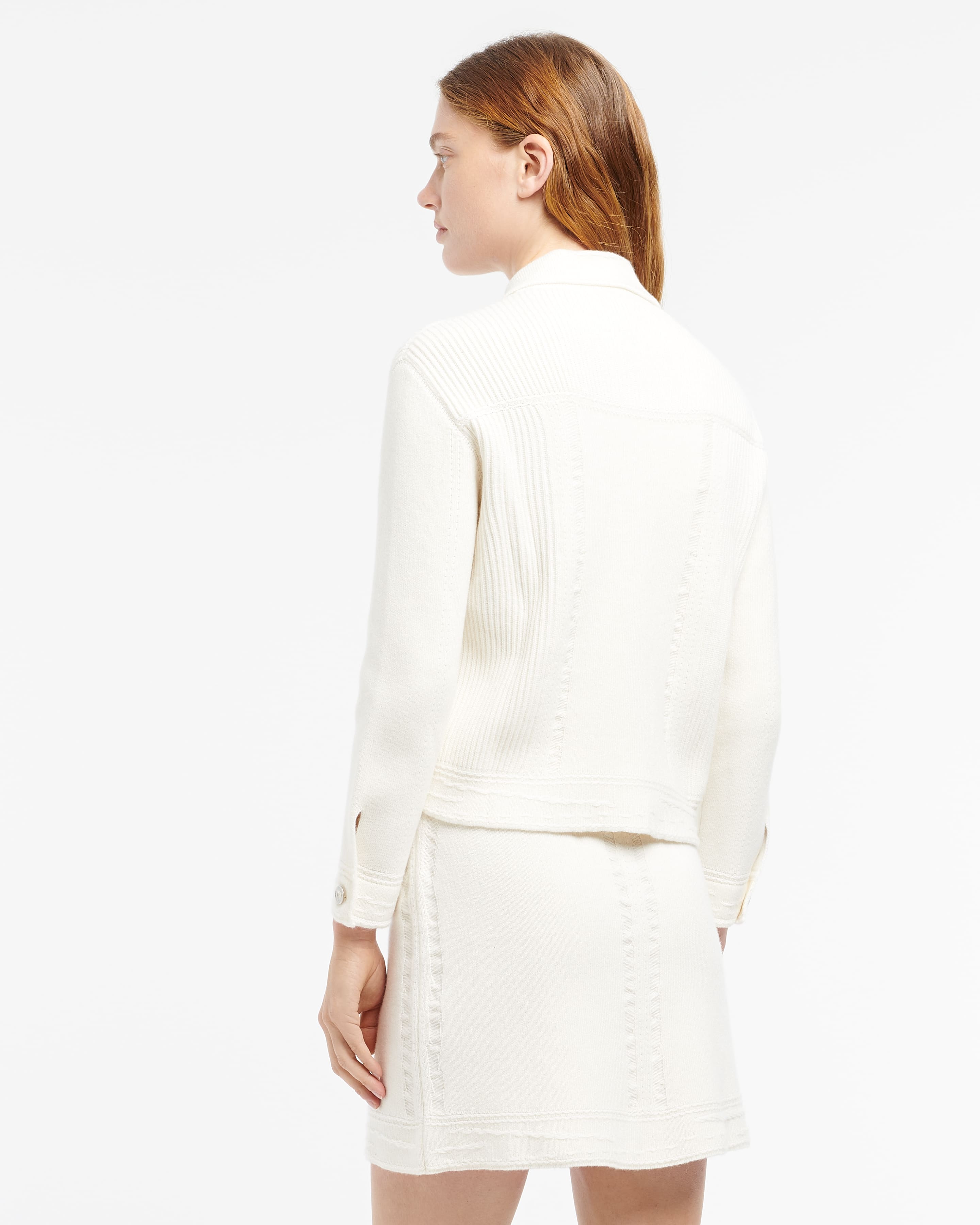 Denim fitted cashmere and cotton jacket — back or alternate view