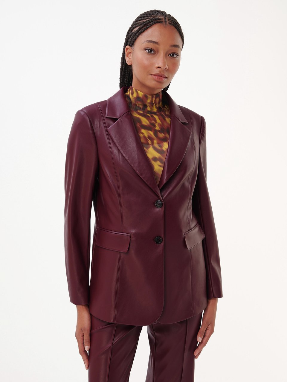 Plum blazer, front view