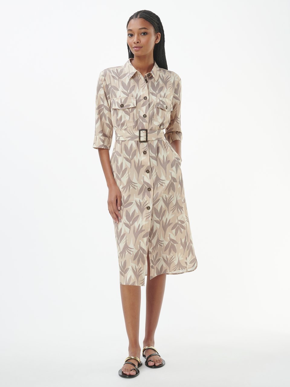 Taupe shirt-blouse dress