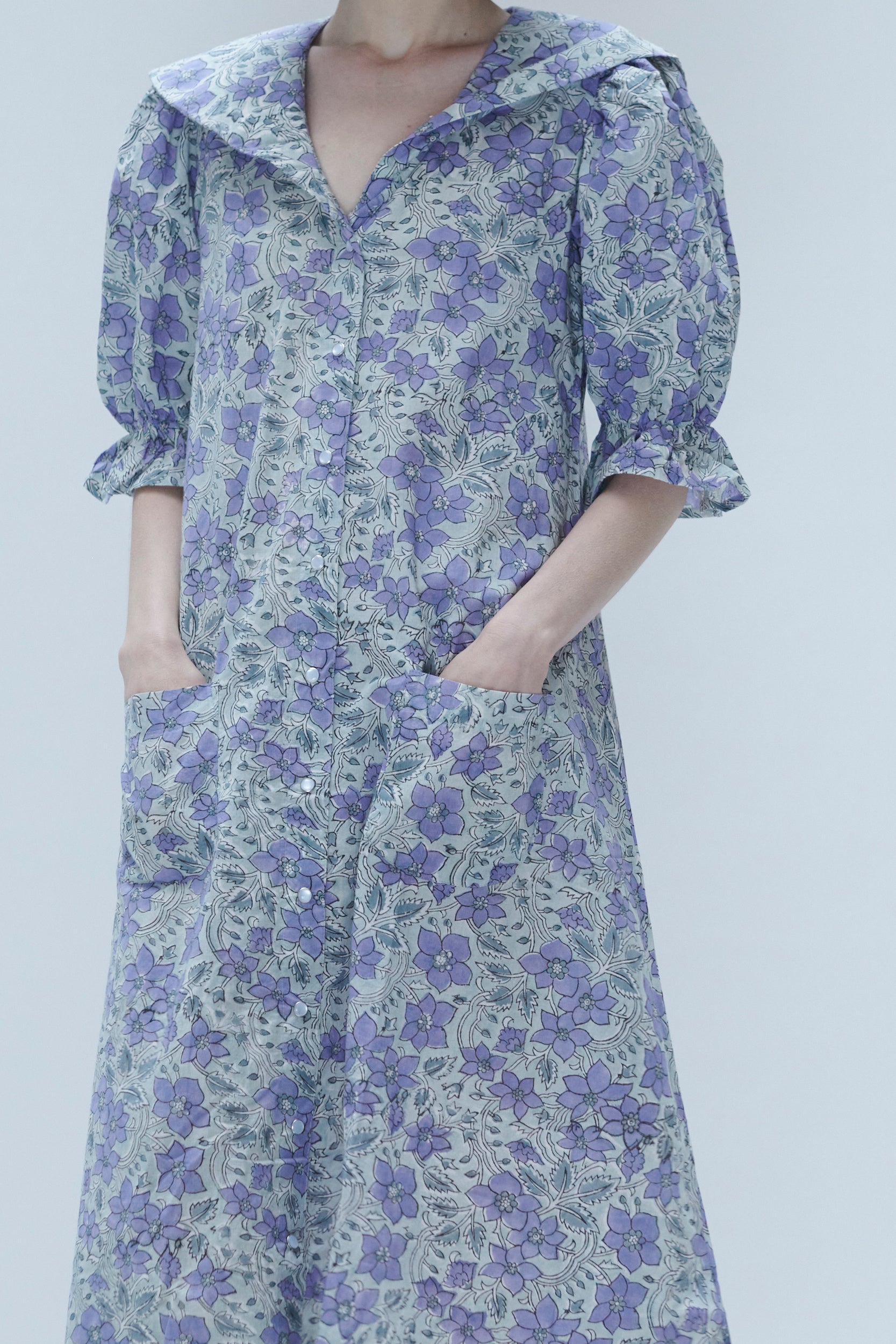 block-printed cotton voile drape