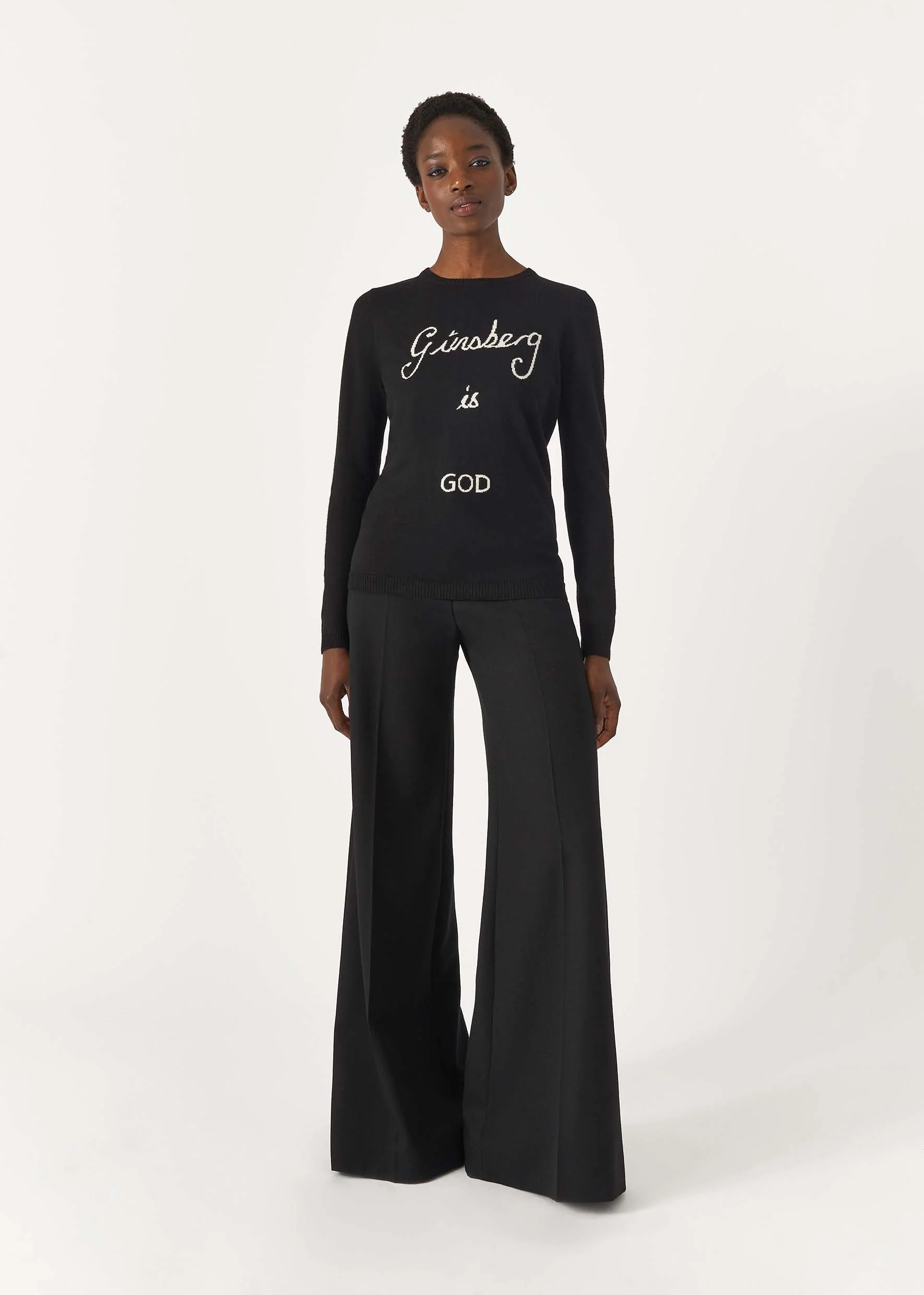 Classic black crew-neck on model