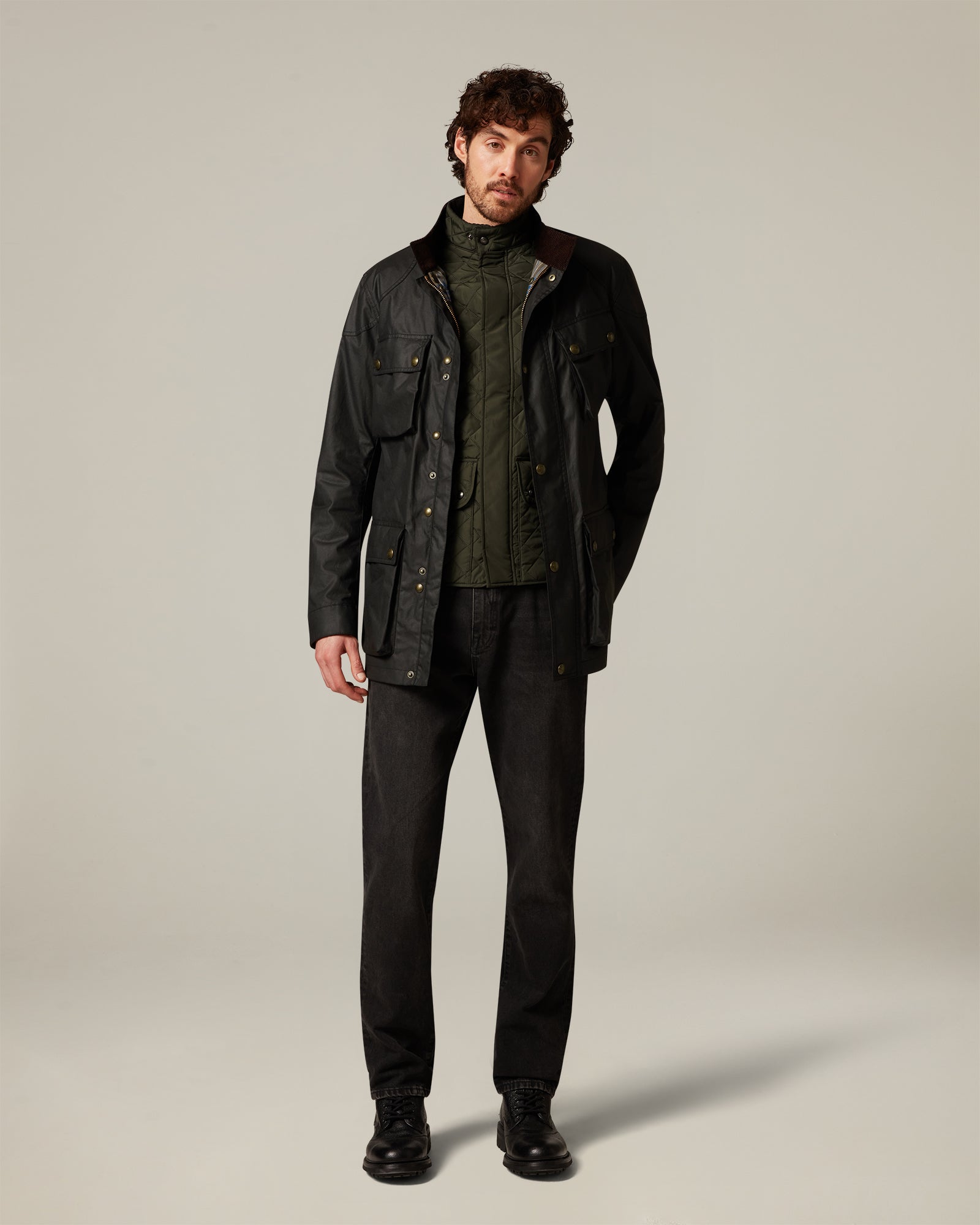 Trialmaster worn zipped with the belted waist visible.