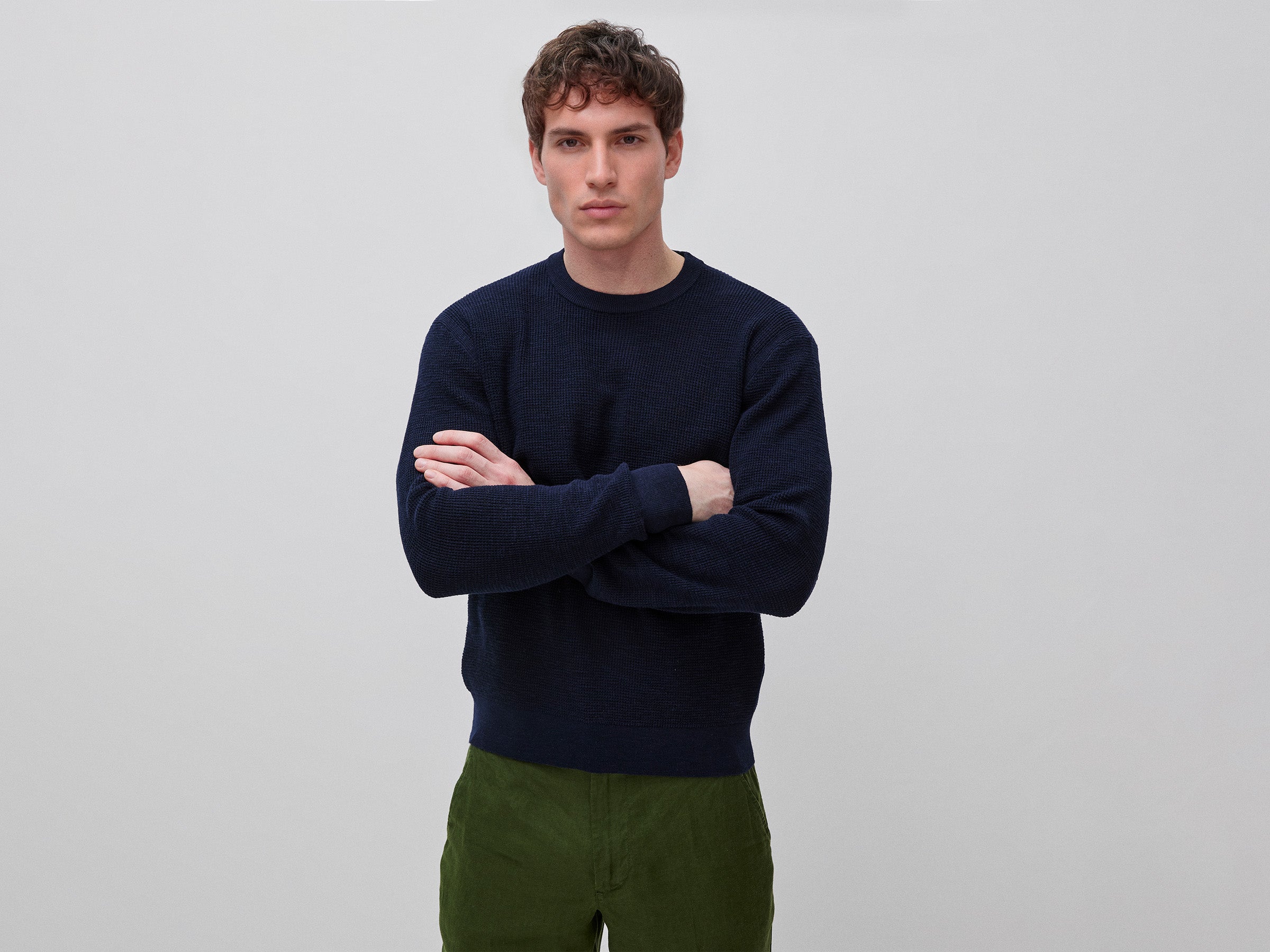 Linen-Blend Crew Neck Sweater
