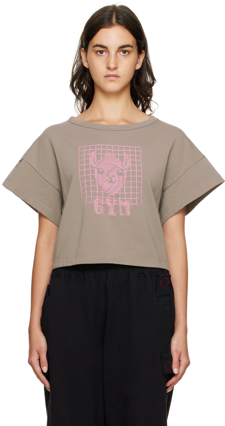Taupe Embroidered Llama T-Shirt
