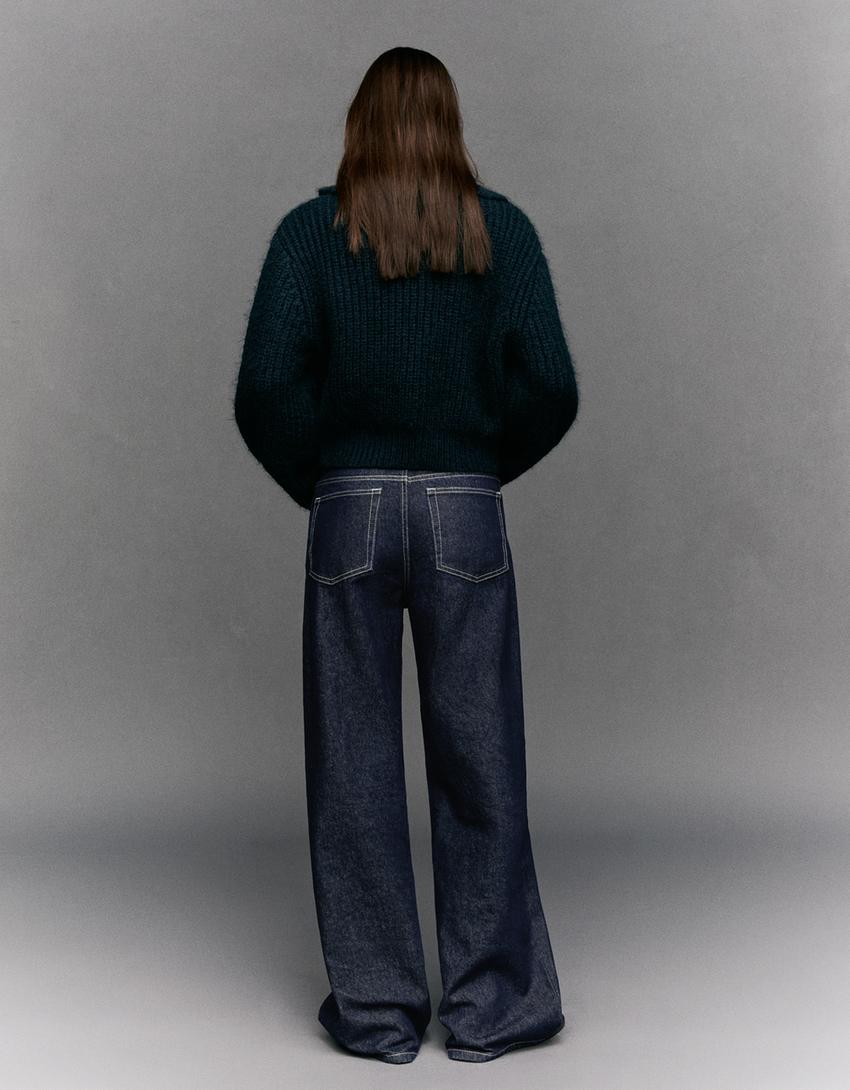 Wide-leg jeans with crossover waist