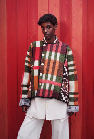 red patchwork jacket