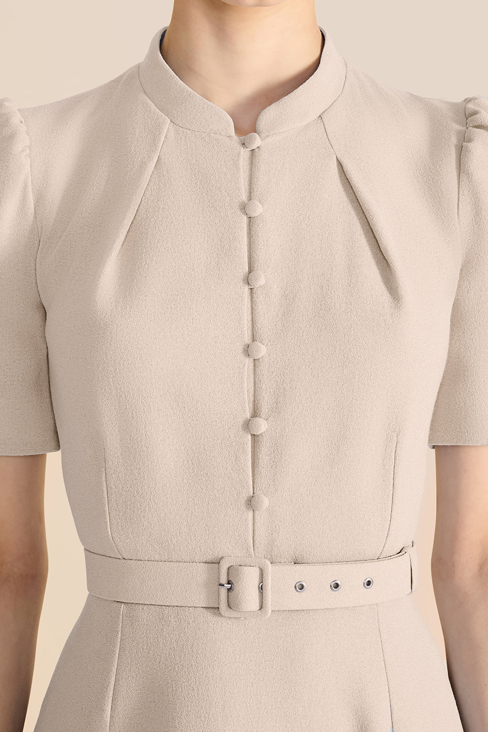 collar and covered-button closeup