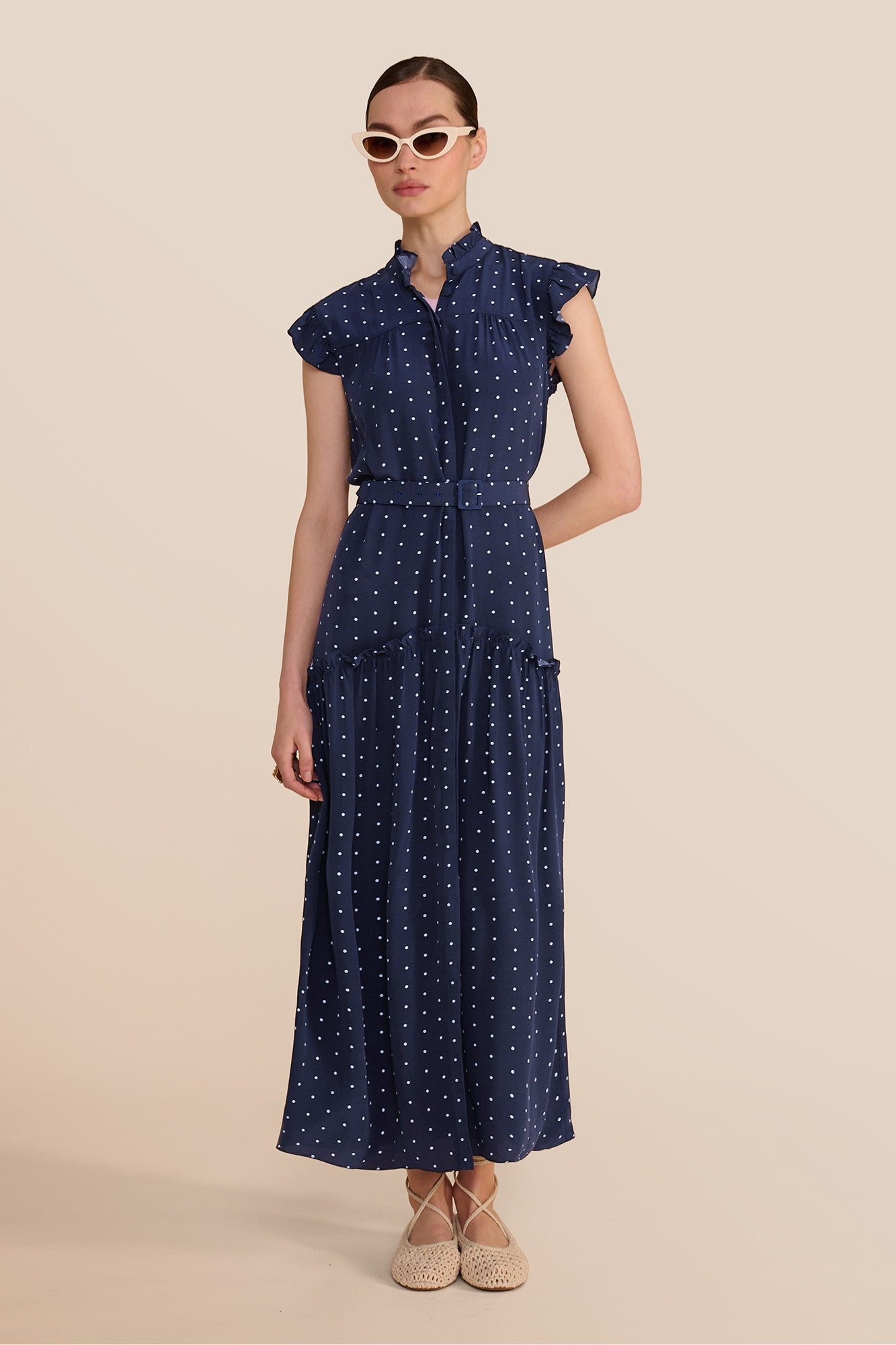 studio view of the sleeveless silhouette