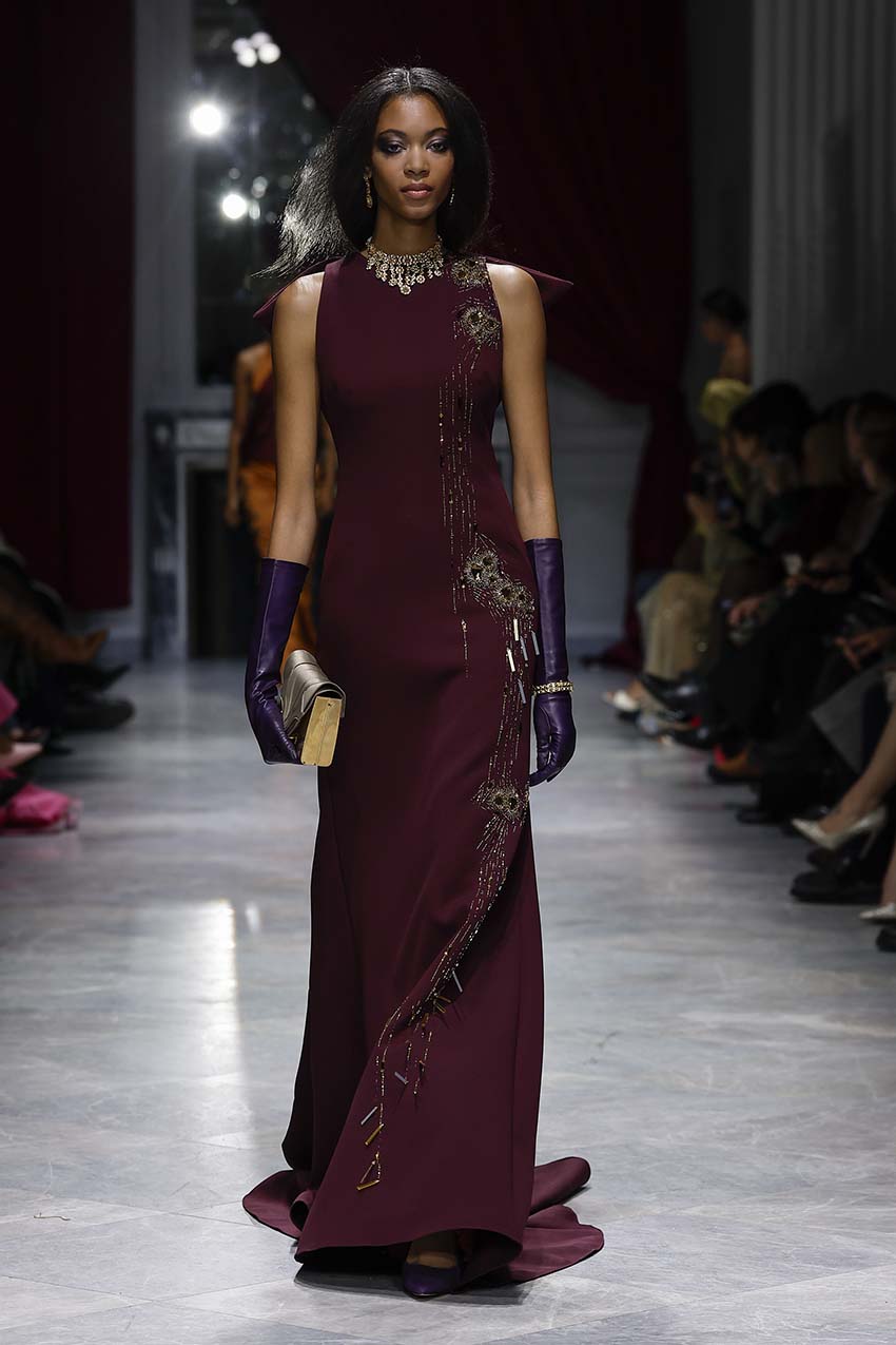 Claret Cady Gown with Chakra Embroidery and Wing-Back Detail