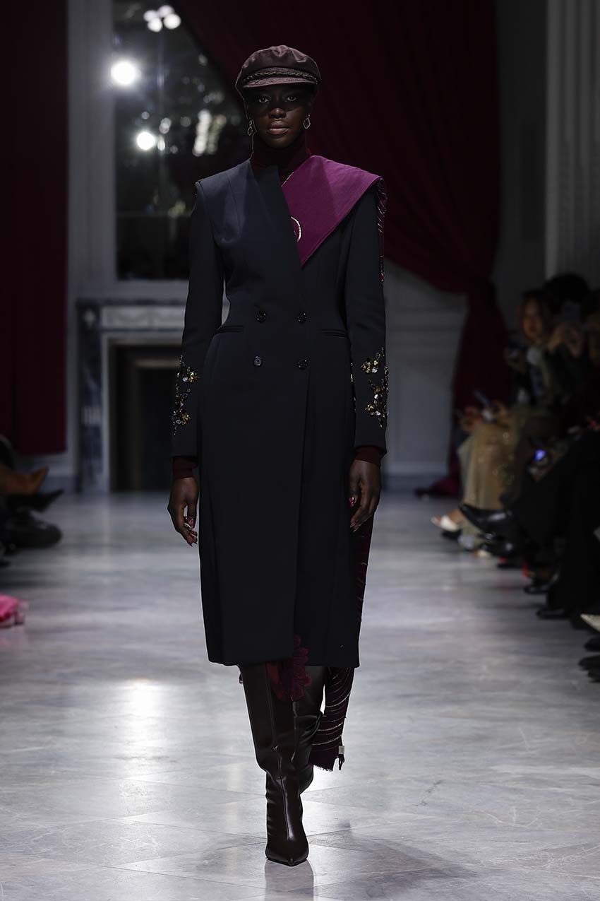 Onyx Wool Officer’s Coat with Jugnu Embroidery