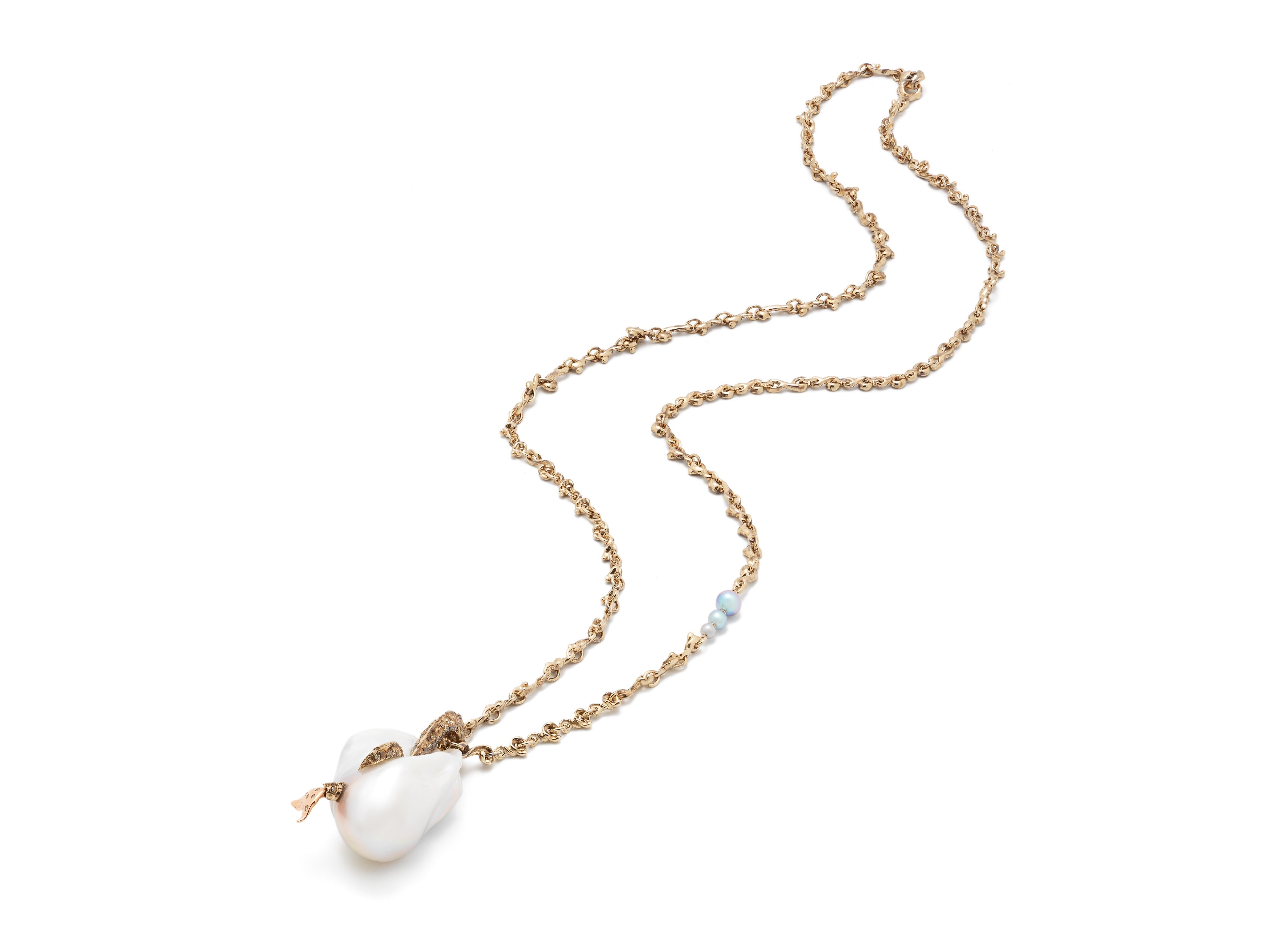 Mermaid Pearl Pendant on a Wave Chain
