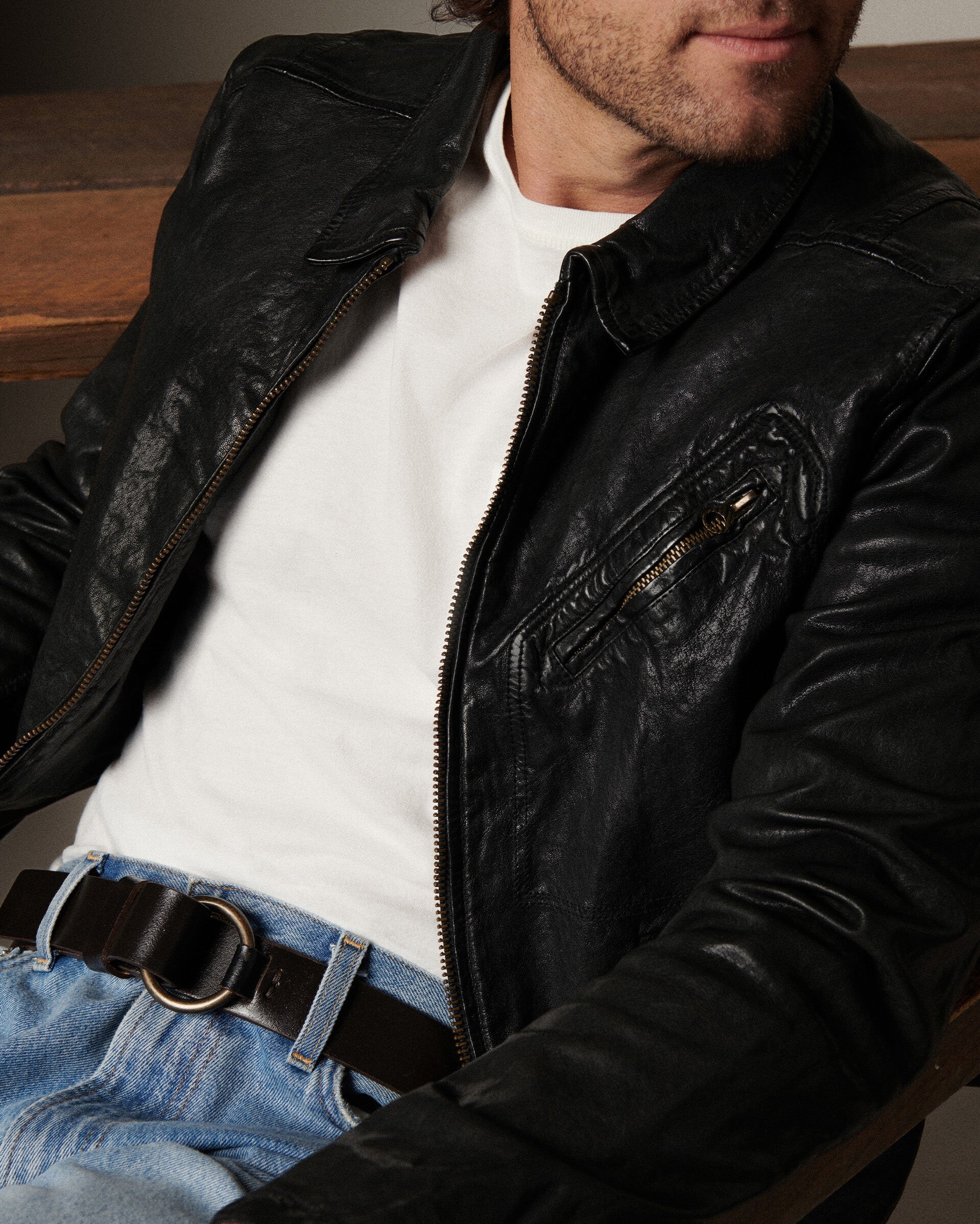 seated styling with belt and denim