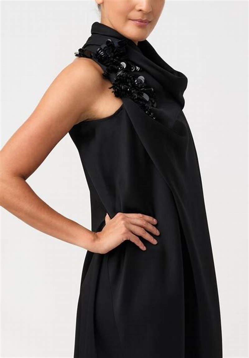 Satin Draped Sequin & Bead Illy Halter Dress