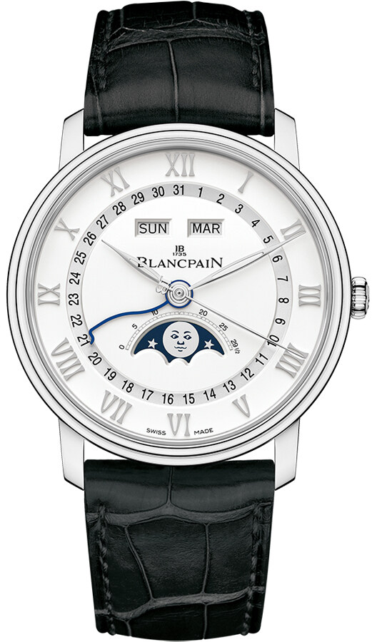 Full strap view of the stainless-steel Villeret calendar watch