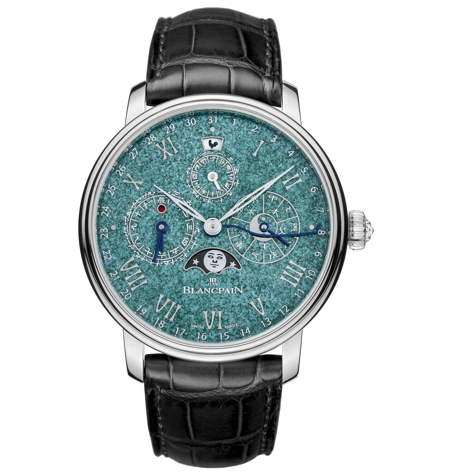 Classic white-dial version with zodiac and calendar displays