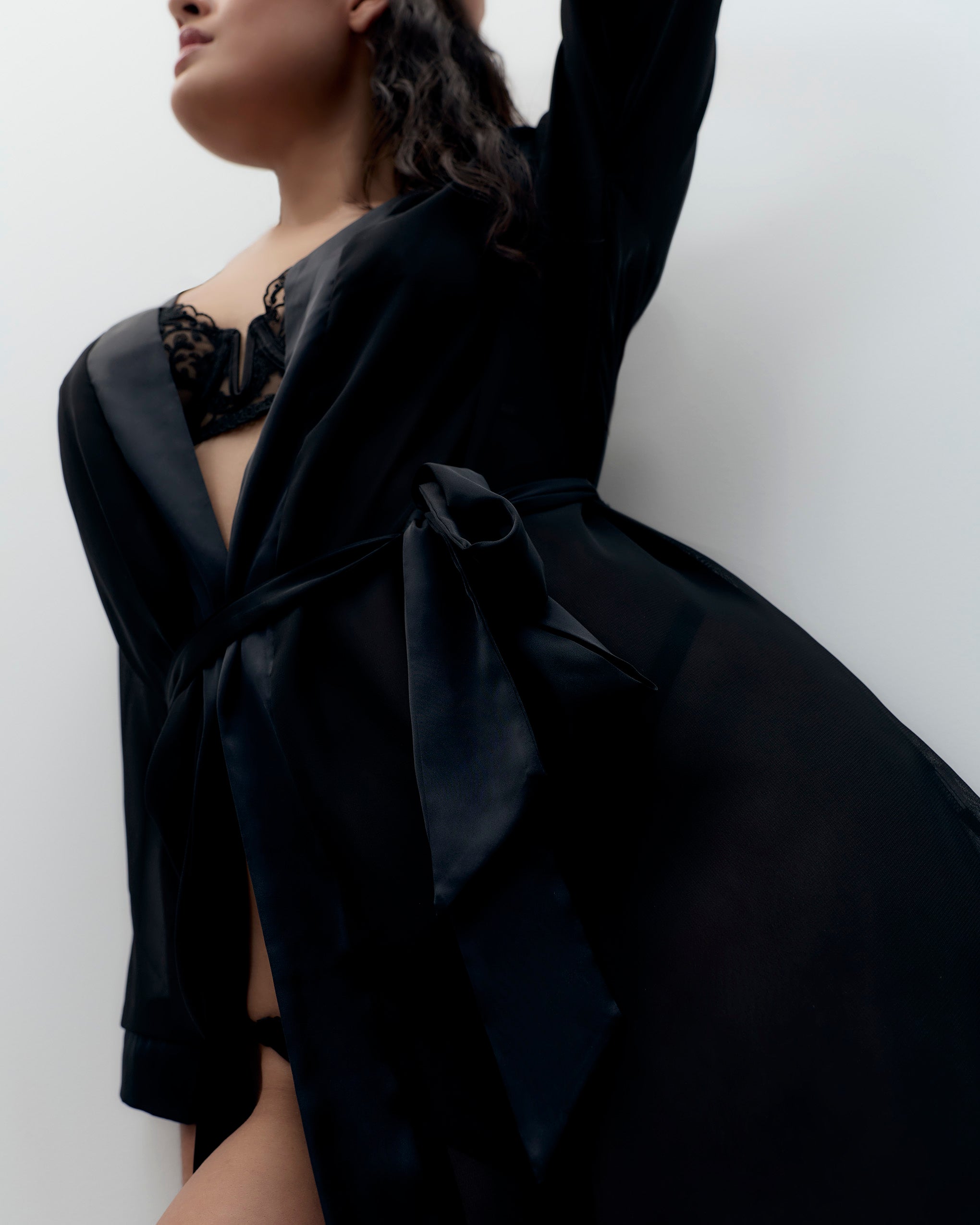 Angled robe view with satin trim