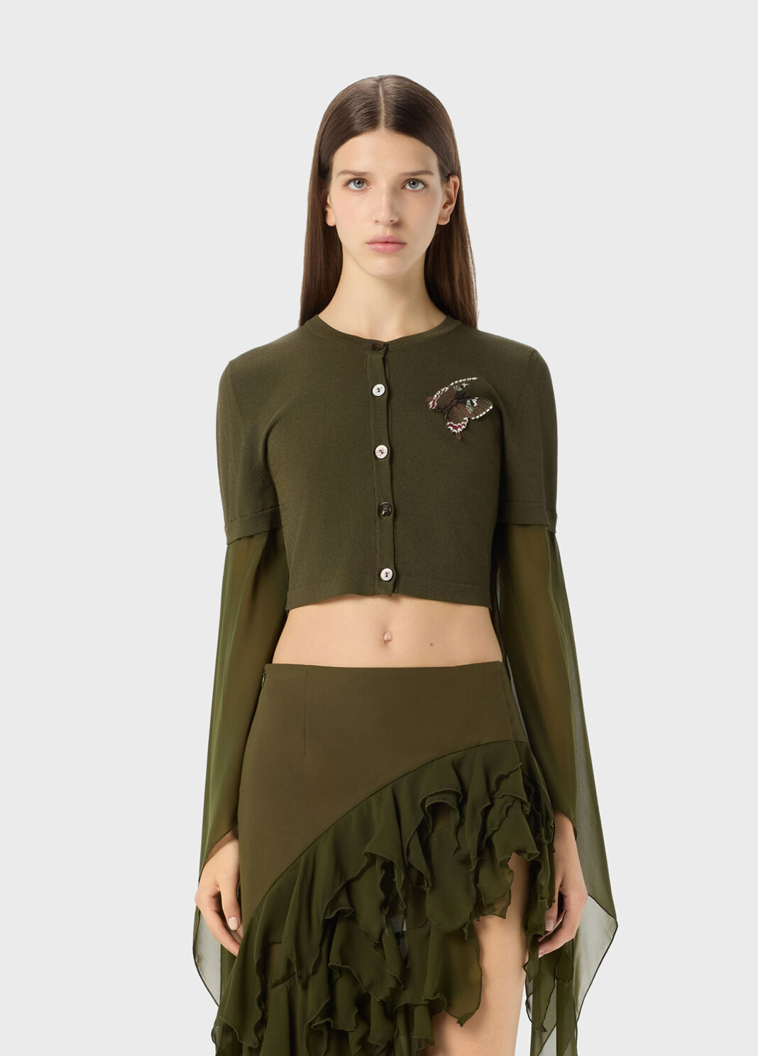 Cardigan with embroidery and georgette sleeves