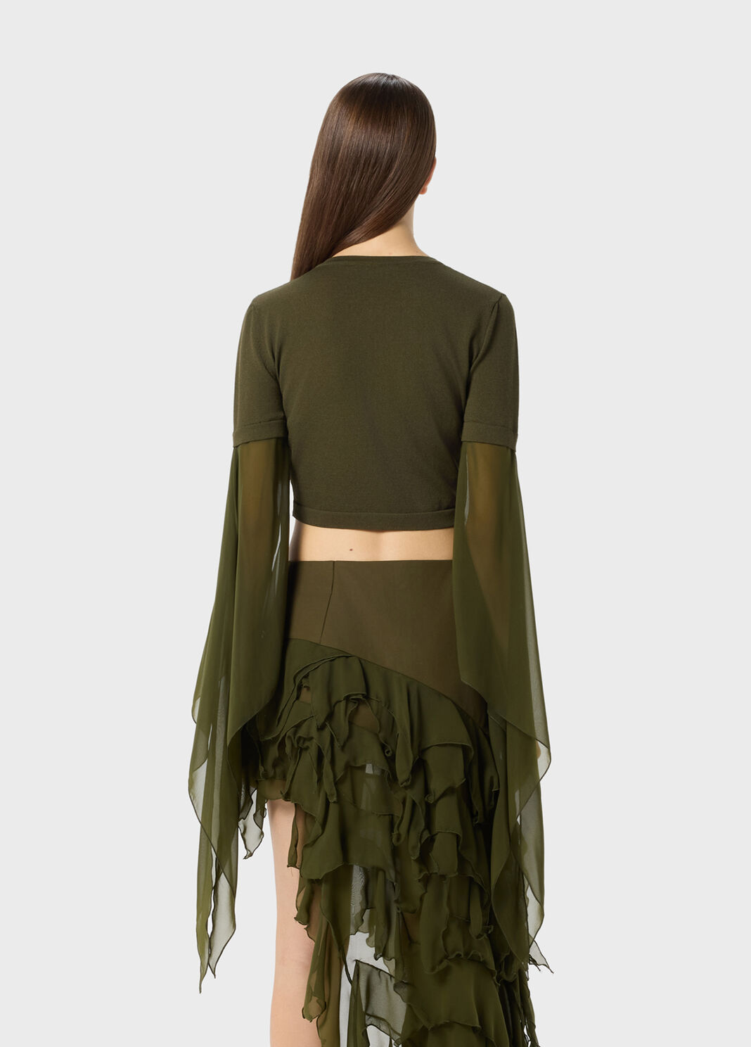 open back and asymmetric georgette sleeve line