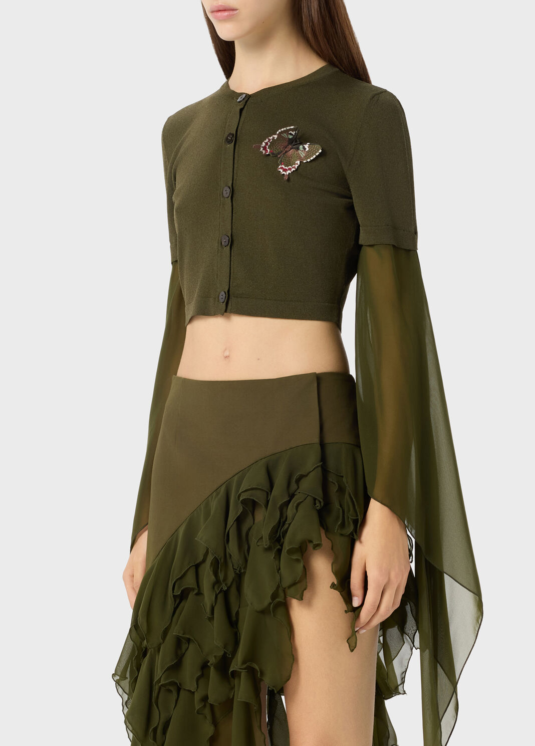 close crop on the embroidery and cropped fit