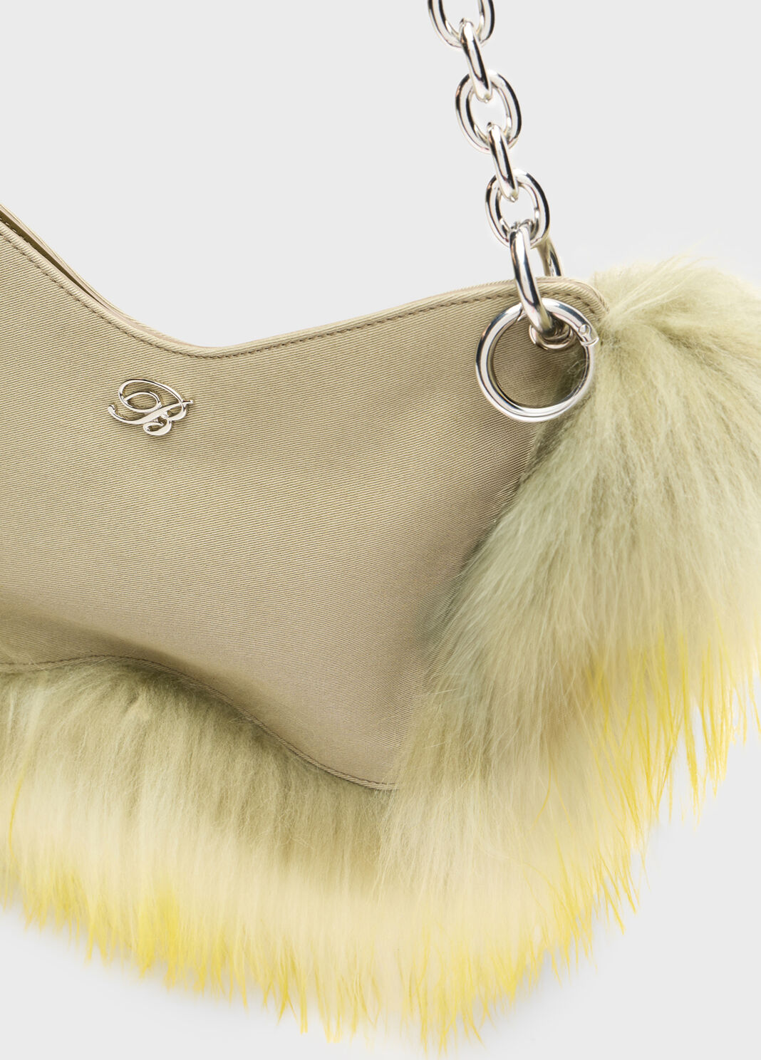close crop on fur trim and B monogram
