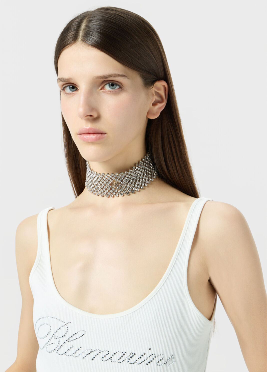 Metal choker with stones and monogram