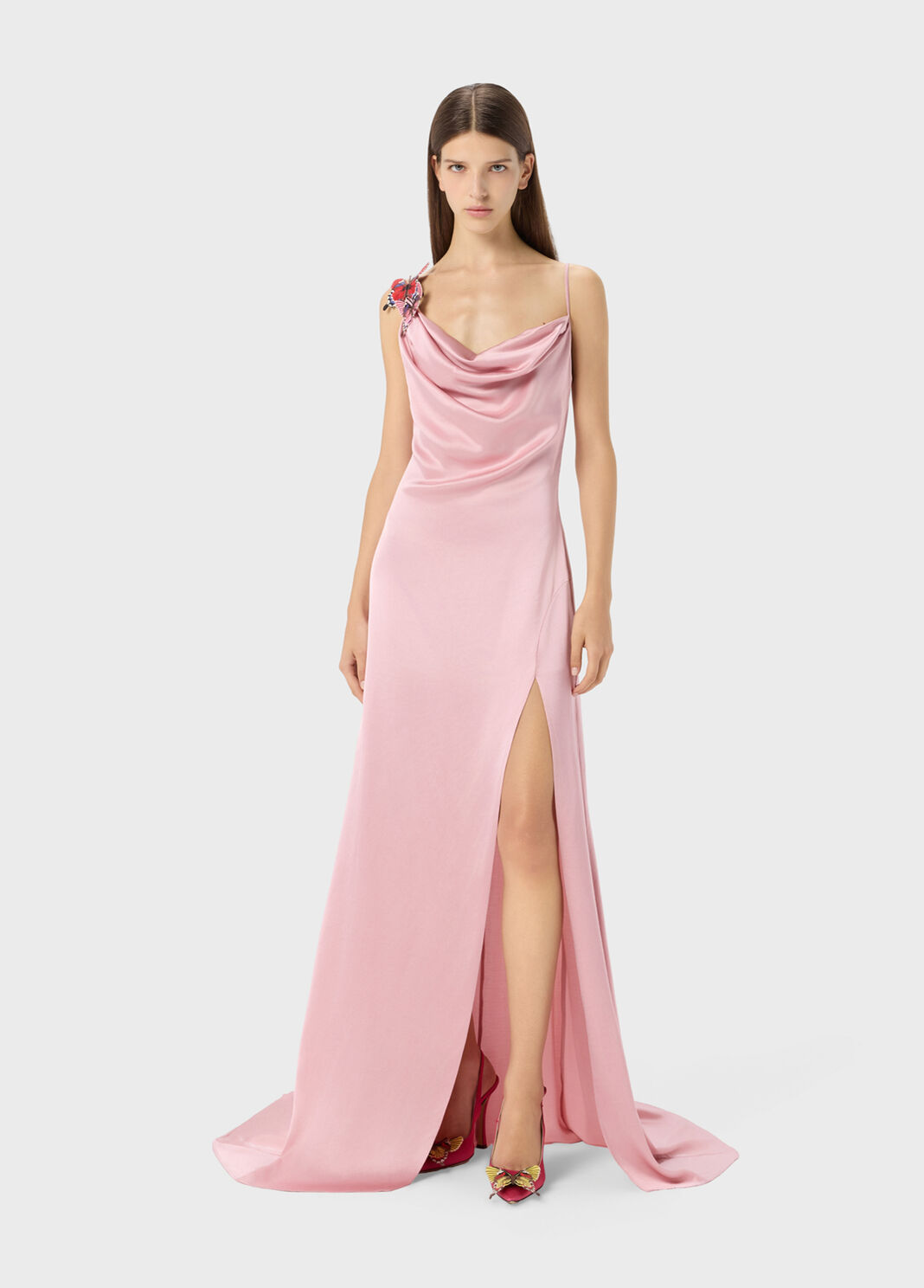 front slit and floor-length shape