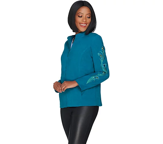 Bob Mackie Faux Suede Jacket with Rhinestone and Embroidery