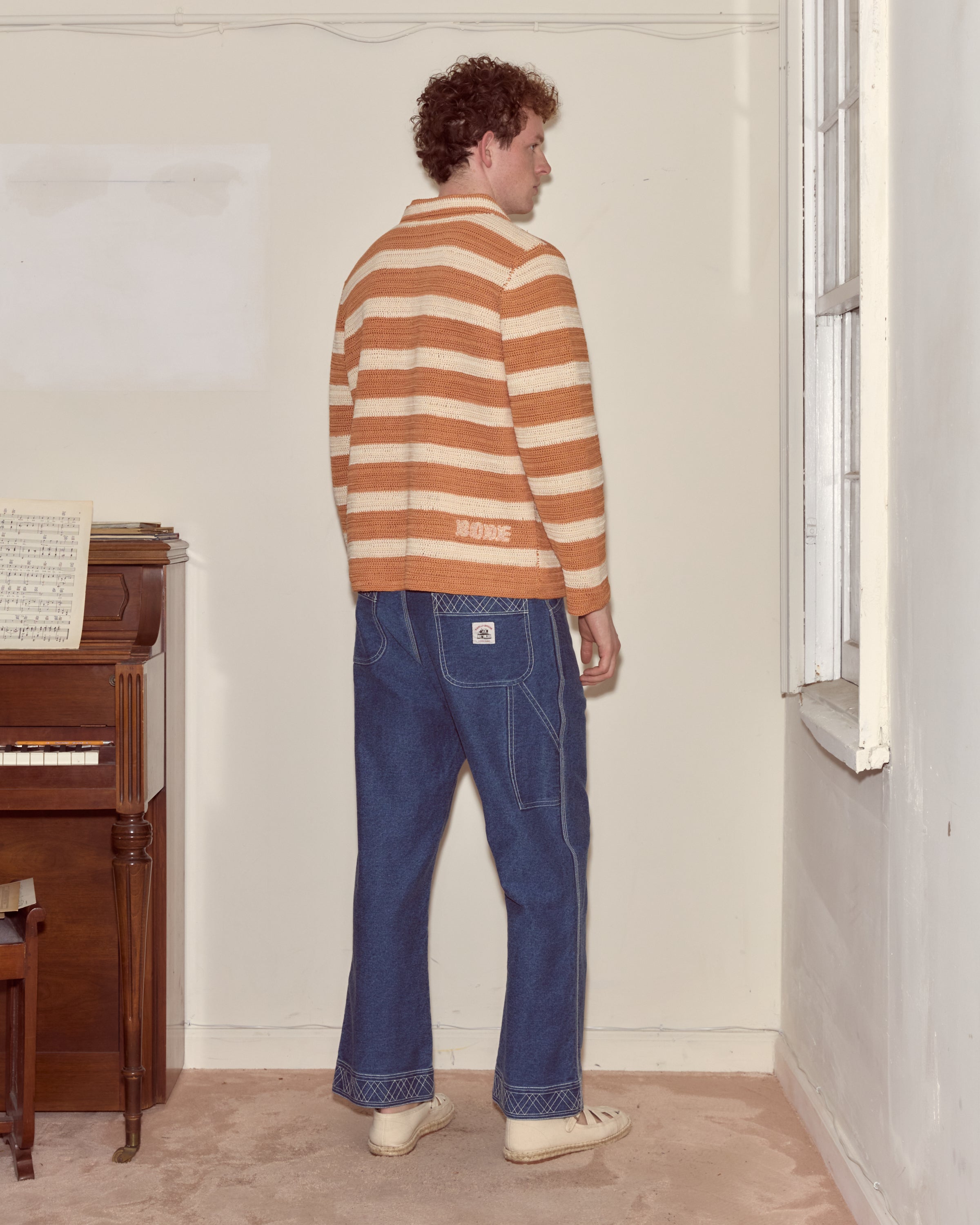 Cream-and-orange crochet pattern close