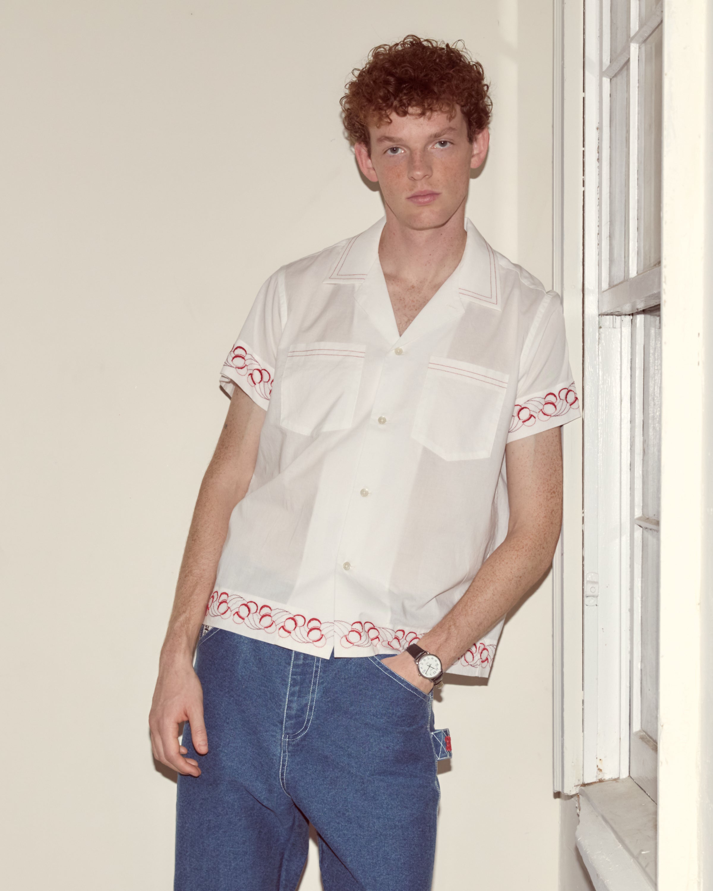 On-body view of the cotton poplin shirt