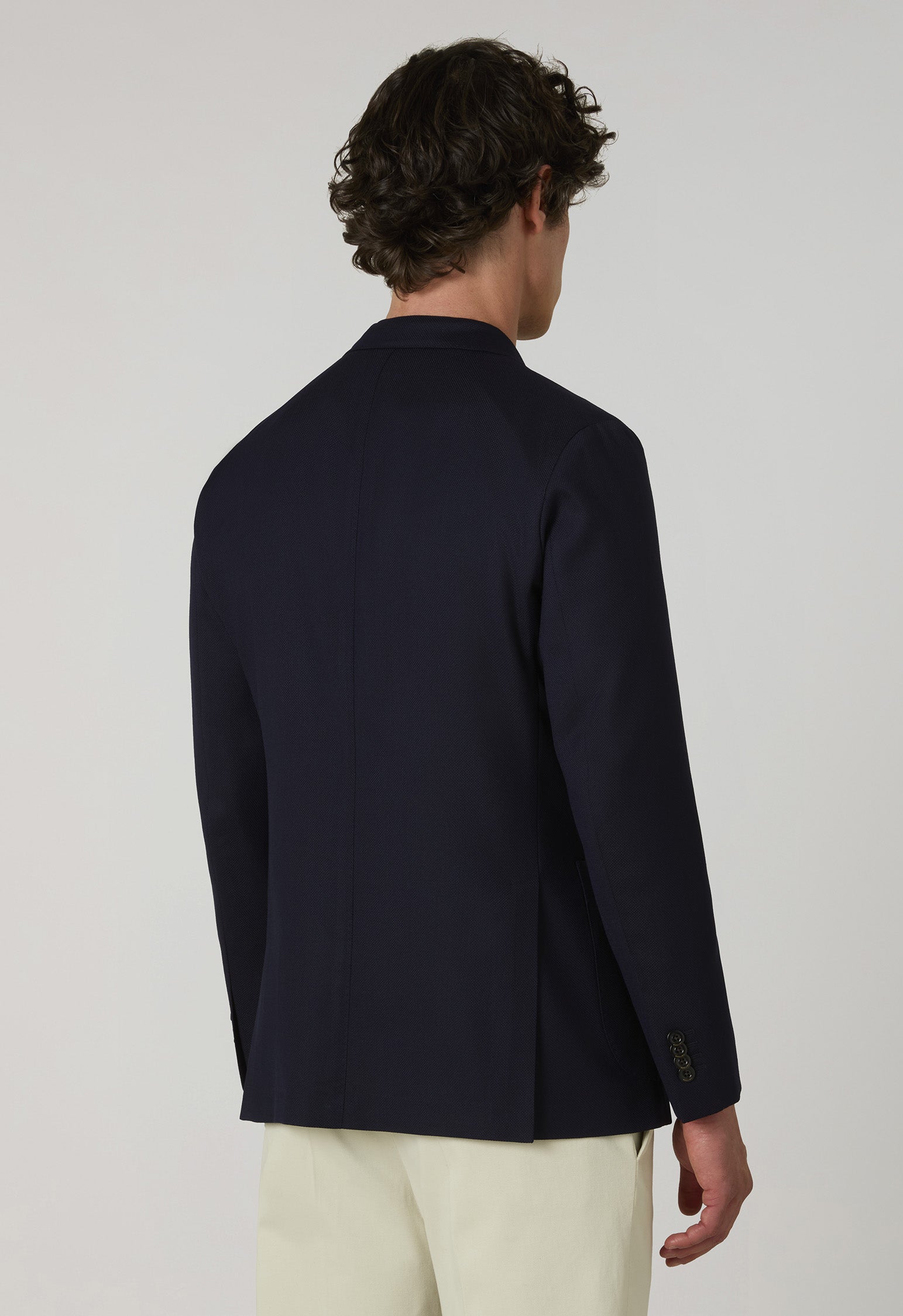Blue Light Wool Honeycomb Double-Breasted K-Jacket, angled view