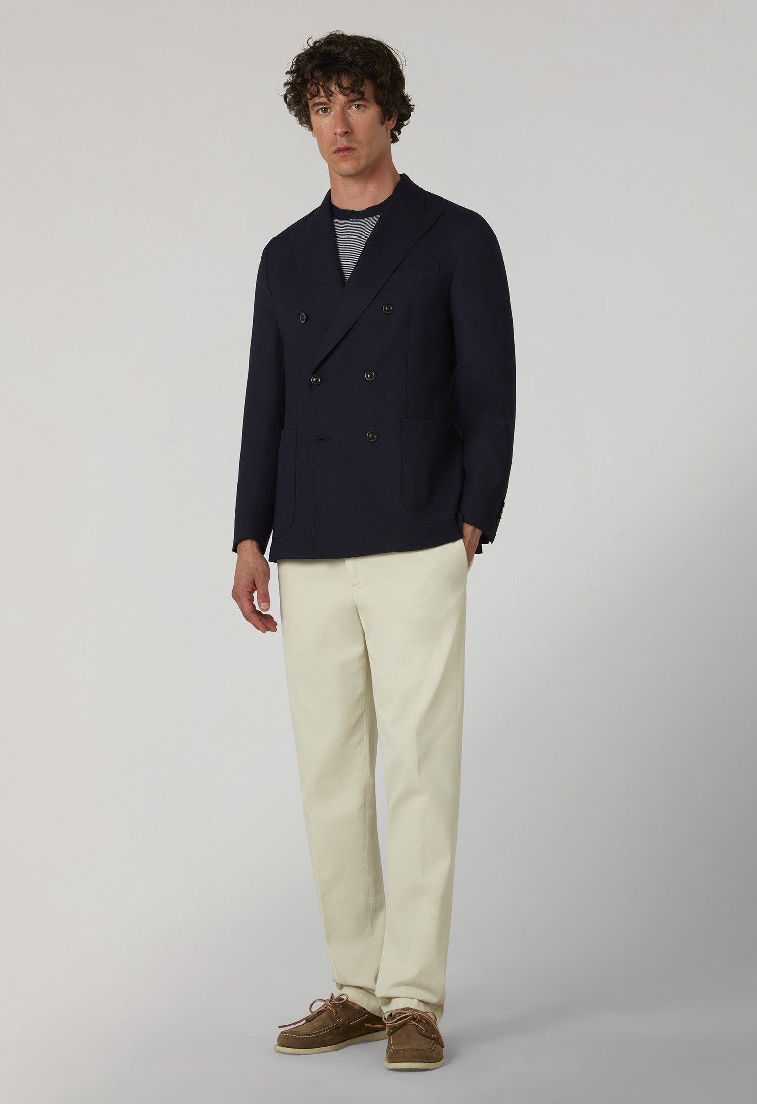 Blue Light Wool Honeycomb Double-Breasted K-Jacket, side view