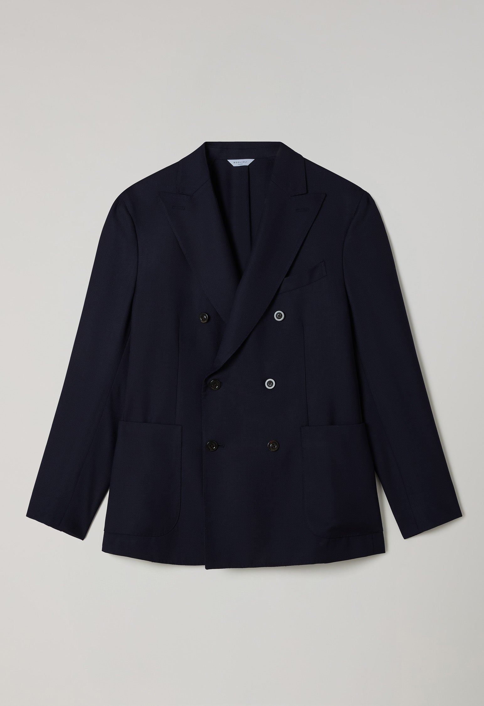 Blue Light Wool Honeycomb Double-Breasted K-Jacket, back view