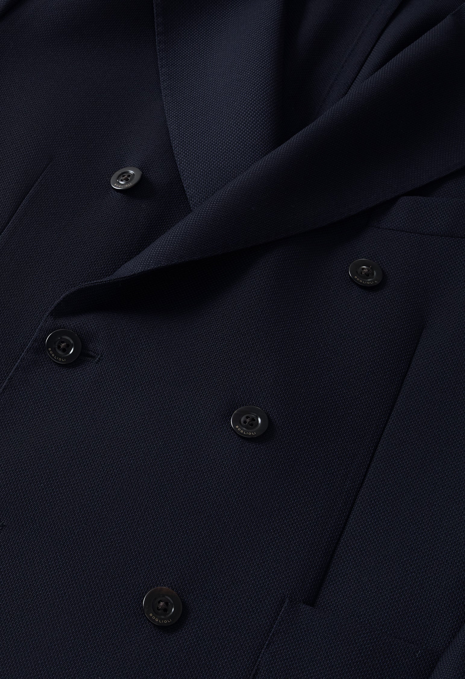 Blue Light Wool Honeycomb Double-Breasted K-Jacket, fabric or detail view
